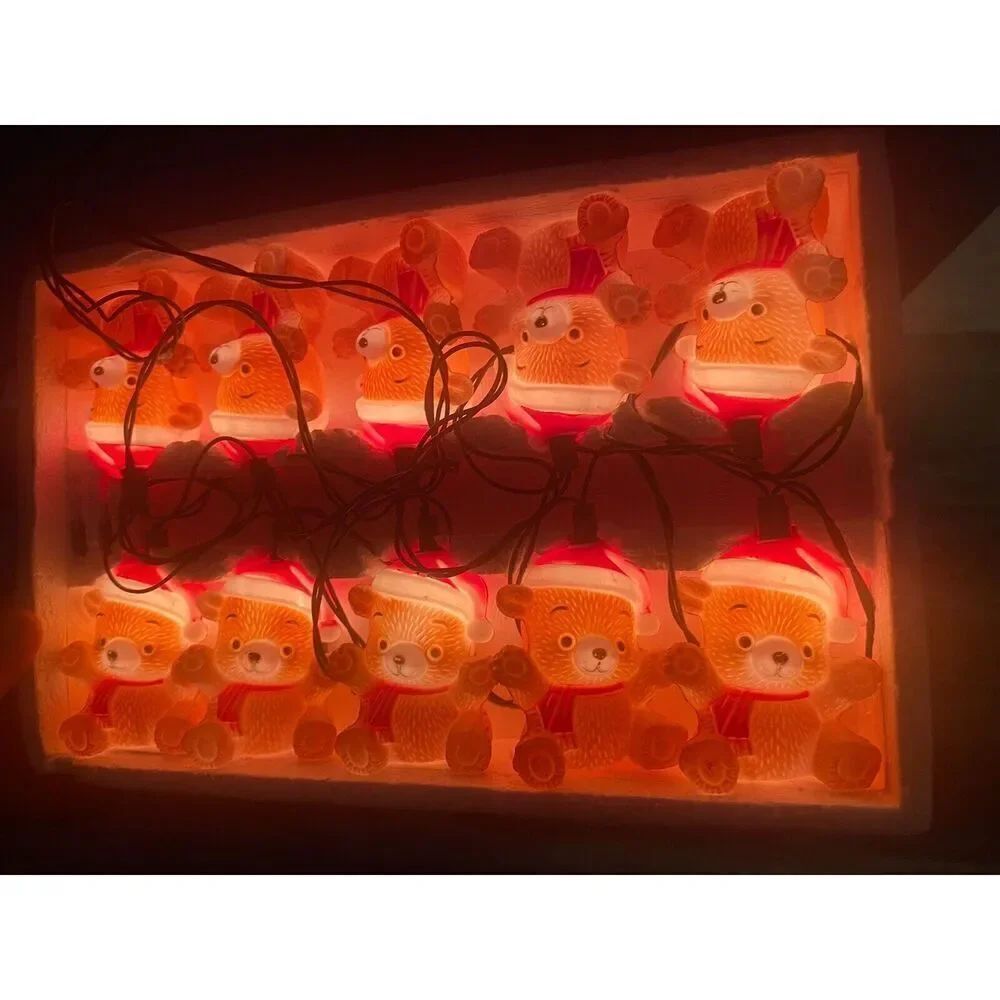 1987 Christmas Around the World Blow Mold Teddy Bear String Lights Set of 10